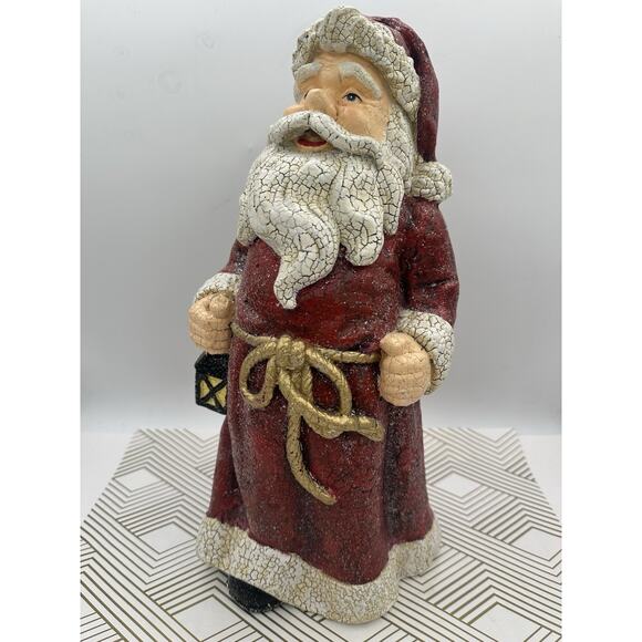 Vtg Santa Claus Antique Crackle Finish Resin Lantern Detailed Huge Glittered 14” - Picture 1 of 6